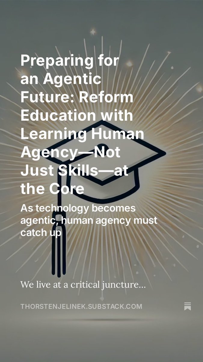 Thorsten Jelinek (@jelinekt) on Twitter photo As technology becomes agentic, human agency must catch up <a href="/xai/">xAI</a> <a href="/Tesla_Optimus/">Tesla Optimus</a> <a href="/OpenAI/">OpenAI</a> <a href="/AIatMeta/">AI at Meta</a> <a href="/GoogleDeepMind/">Google DeepMind</a> <a href="/MistralAI/">Mistral AI</a> #education
open.substack.com/pub/thorstenje… As technology becomes agentic, human agency must catch up <a href="/xai/">xAI</a> <a href="/Tesla_Optimus/">Tesla Optimus</a> <a href="/OpenAI/">OpenAI</a> <a href="/AIatMeta/">AI at Meta</a> <a href="/GoogleDeepMind/">Google DeepMind</a> <a href="/MistralAI/">Mistral AI</a> #education
open.substack.com/pub/thorstenje…