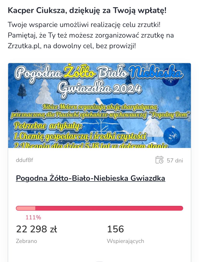 kacperciuksza_'s tweet photo. @MotorLublinCom jak zwykle brawo za akcje 👊

Dziękuję @PatrykJakubczk za nominację, wpłacamy i lecimy dalej! Pomóżmy dzieciakom ✅

Ode mnie nominacje dla kolegów ze @sportpl - @hubert_pawlik14 i @mlody_chmielson oraz Pana Prezesa @BoniekZibi ⚽️🫶
 
Link w komentarzu 🔗 https://t.co/bauVW4mtGZ