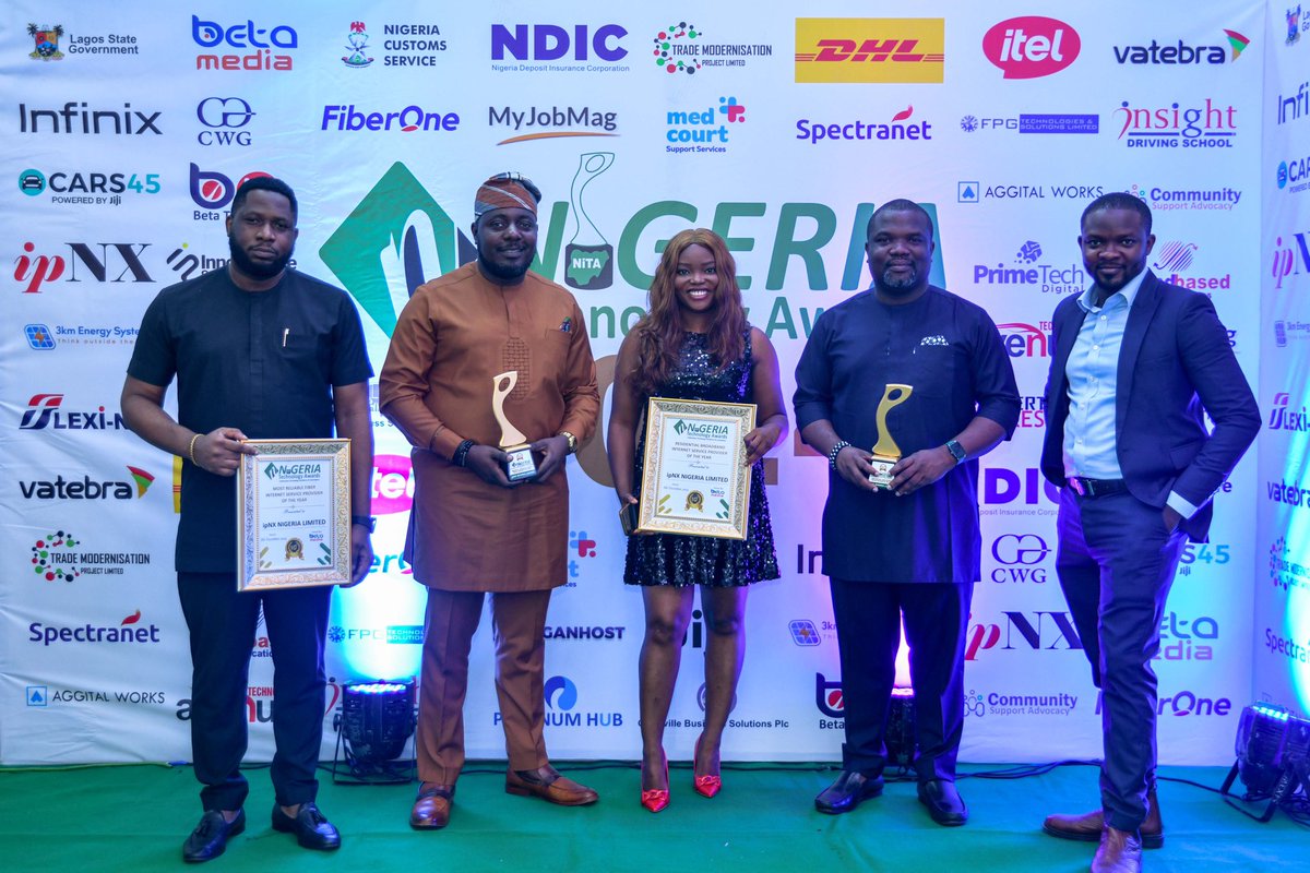 ipNXTweet's tweet photo. We’re thrilled to announce that we won the awards for “Most Reliable Fibre Internet Service Provider of the Year” and “Residential Broadband Service Provider of the Year” at the 2024 Nigeria Technology Awards.

This marks our 3rd consecutive year of recognition, and it’s all thanks to our amazing customers and the relentless innovation driving us forward.

With cutting-edge services like the FOS Xtreme Series delivering speeds up to 1GB/s, ipNX is committed to making tomorrow possible with fast, reliable, and top-quality internet for homes and businesses.
Thank you for your continued support – we’re just getting started! 

#ipNX #NiTA2024 #TechExcellence #FibreInternet #TechAwards