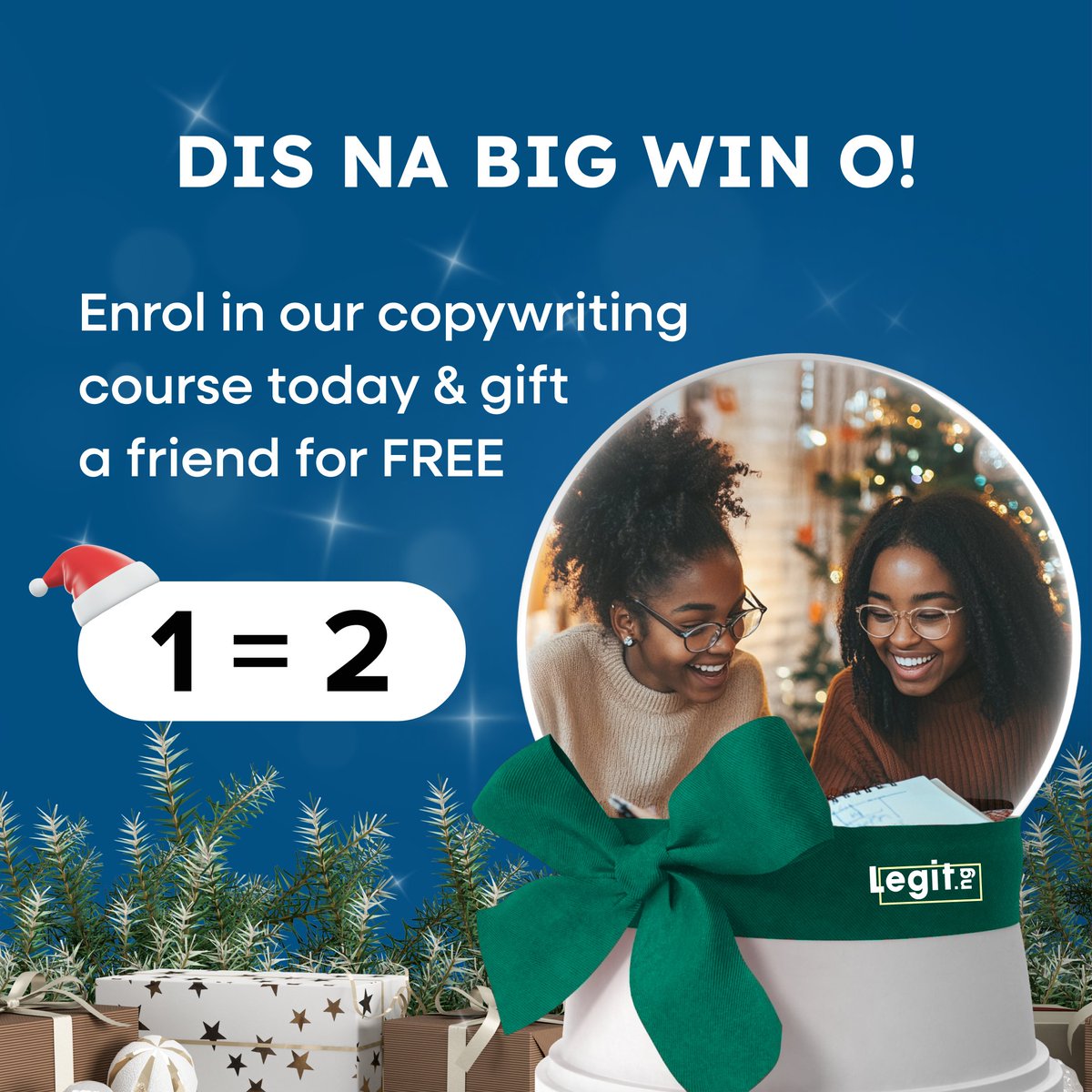 legitngnews's tweet photo. This Christmas, give the gift of skills that pay. Buy our copywriting course today and share the magic by gifting it to a friend. Let’s help you both level up together.  
Register here - https://t.co/r7cm0dC37b

#legitng #legitnews #copywritng #giftaskill https://t.co/hig7i3EDyh