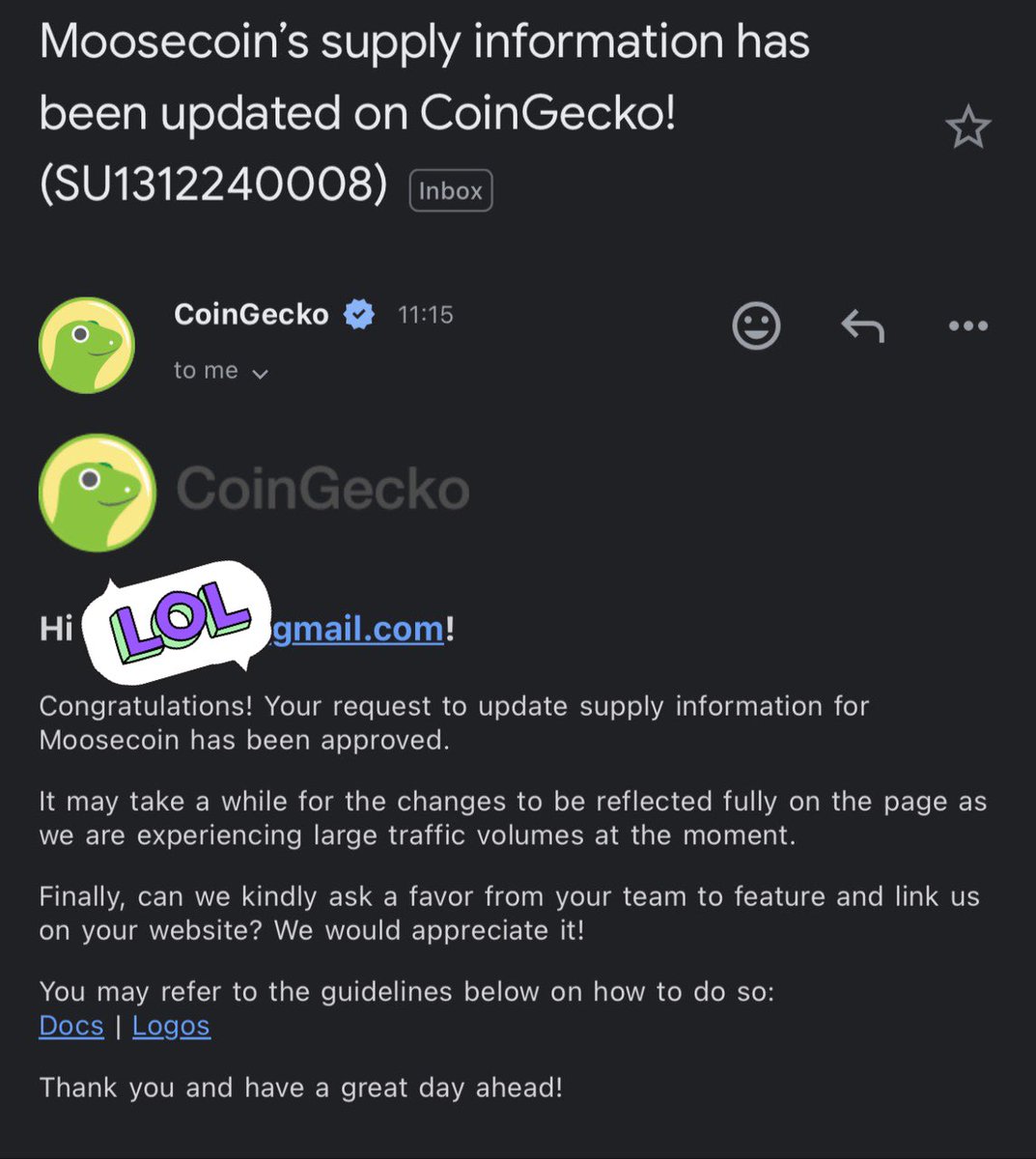 MooseCoinOnSol's tweet photo. Supply information for Moosecoin had been updated on @coingecko ✅ https://t.co/nRssi3opW6
