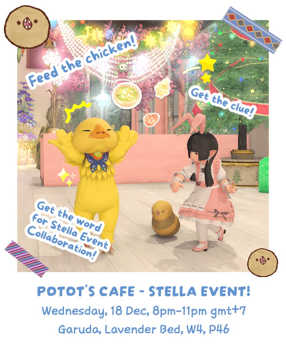 flhcl_pototo's tweet photo. POTOT'S CAFE - STELLA STARLIGHT EVENT!

Wednesday, 18 December 2024, 8 PM - 11 PM GMT+7
Garuda | Lavender Beds | Ward 4 | Plot 46

Come to our cafe and get the first word of "The Words of Starlight"!!
https://t.co/F3aCwIwQbs

#pototcafe https://t.co/3s2BkEq1zt