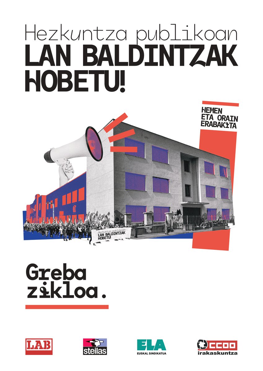 labirakaskuntza's tweet photo. 💥GREBARA GOAZ! 

Hezkuntza Publikoa EAE: greba ziklo bat abiaraziko dugu urtarriletik aurrera irakasleetan, Haurreskolak Partzuergoan eta HS-eko sukalde eta garbiketan.

✊🏻 Hezkuntza publikoa indartu! 
✊🏻 Langileok borrokara!

🔗 Informazio guztia: https://t.co/FqmY8dh2rZ https://t.co/HHhtmQzNil