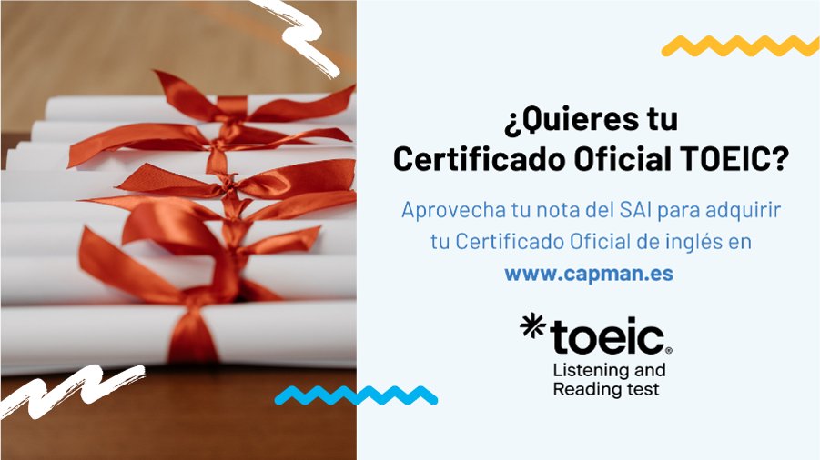 DLAplicada_UPM's tweet photo. Adquiere tu Certificado Oficial TOEIC para que tu resultado del SAI se convierta en una prueba oficial de inglés
Sin él, tu resultado será valido para el SAI, pero no te servirá para presentarlo en tu futuro laboral o académico
INF
https://t.co/Hb2zT319gg

@La_UPM @Delegacion_UPM https://t.co/hvCPmpQsqk