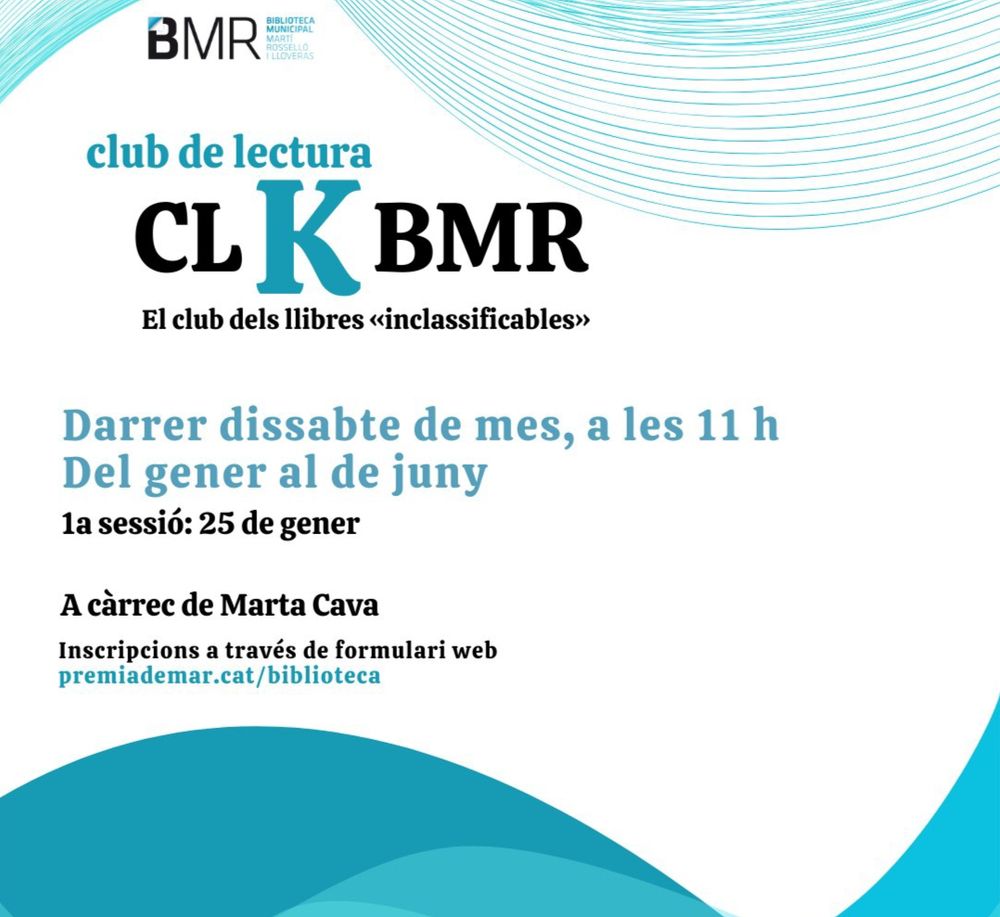 Després de molta feina, de manera voluntària i amb la complicitat de la <a href="/bibliotecabmr/">Biblioteca BMR</a>, presentem el CLUB DE LECTURA K, que neix amb la voluntat de celebrar el 15è aniversari de la biblio i els quinze anys sense en Martí Rosselló. Ara ve un filet llarg: 
premiademar.cat/formulari.php?…