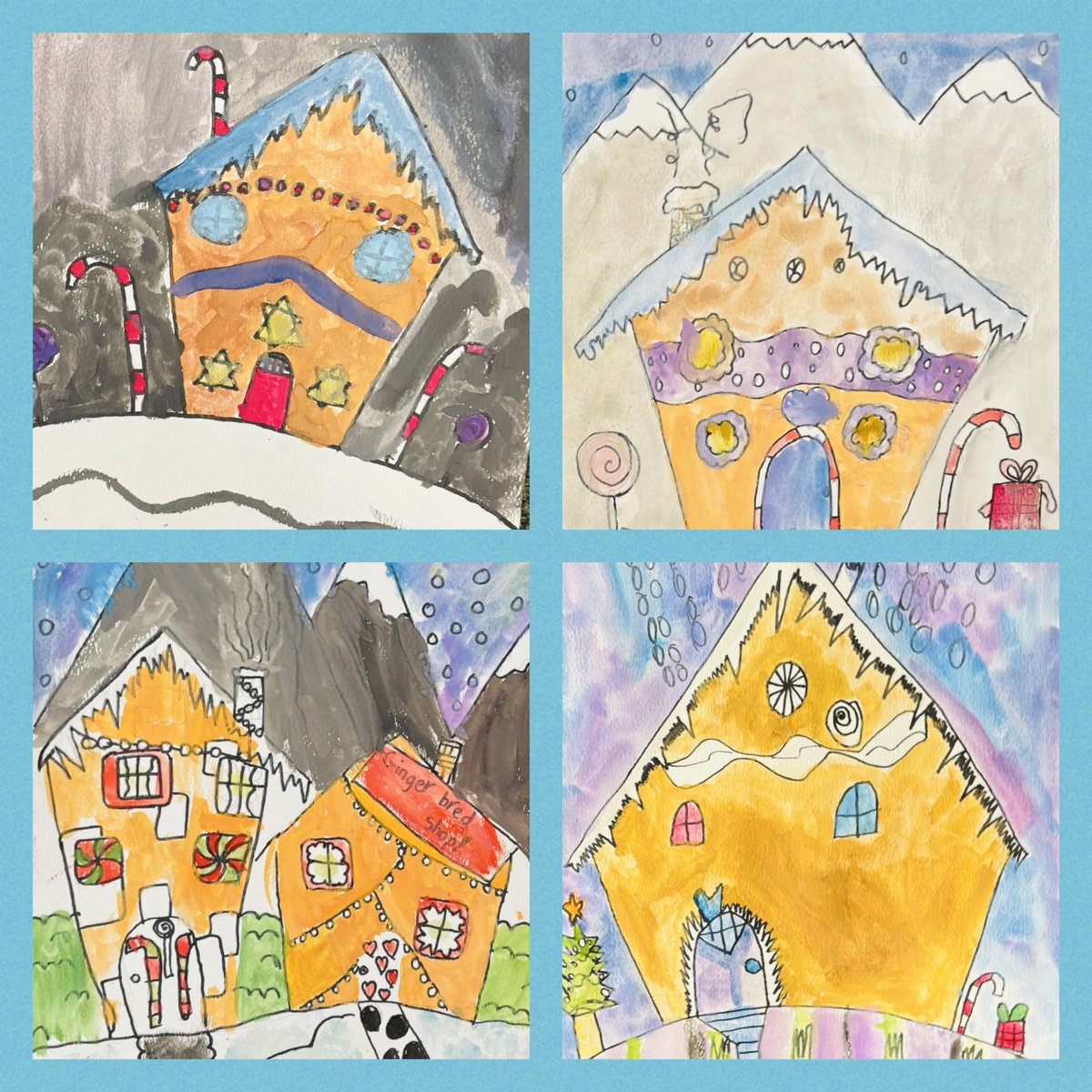 art4creativity1's tweet photo. After School Club @Bruntonfirst YR2: We’ve created all sorts this term…we drew &amp; painted Gingerbread houses, designed snowboarding penguins, Christmas bears and more! Wishing all my ART4 artists &amp; their families a very Happy Christmas and a wonderful New Year! https://t.co/Zj9kjH7ZbF