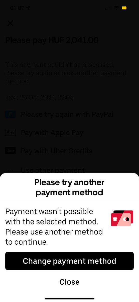 xspyda's tweet photo. @Uber I’m unable to use your app as I apparently have an outstanding payment - I have a receipt to show this is paid both in the app and in email - so what’s the issue please? Also trying to make payment again results in an error. https://t.co/5ky2G48ENT