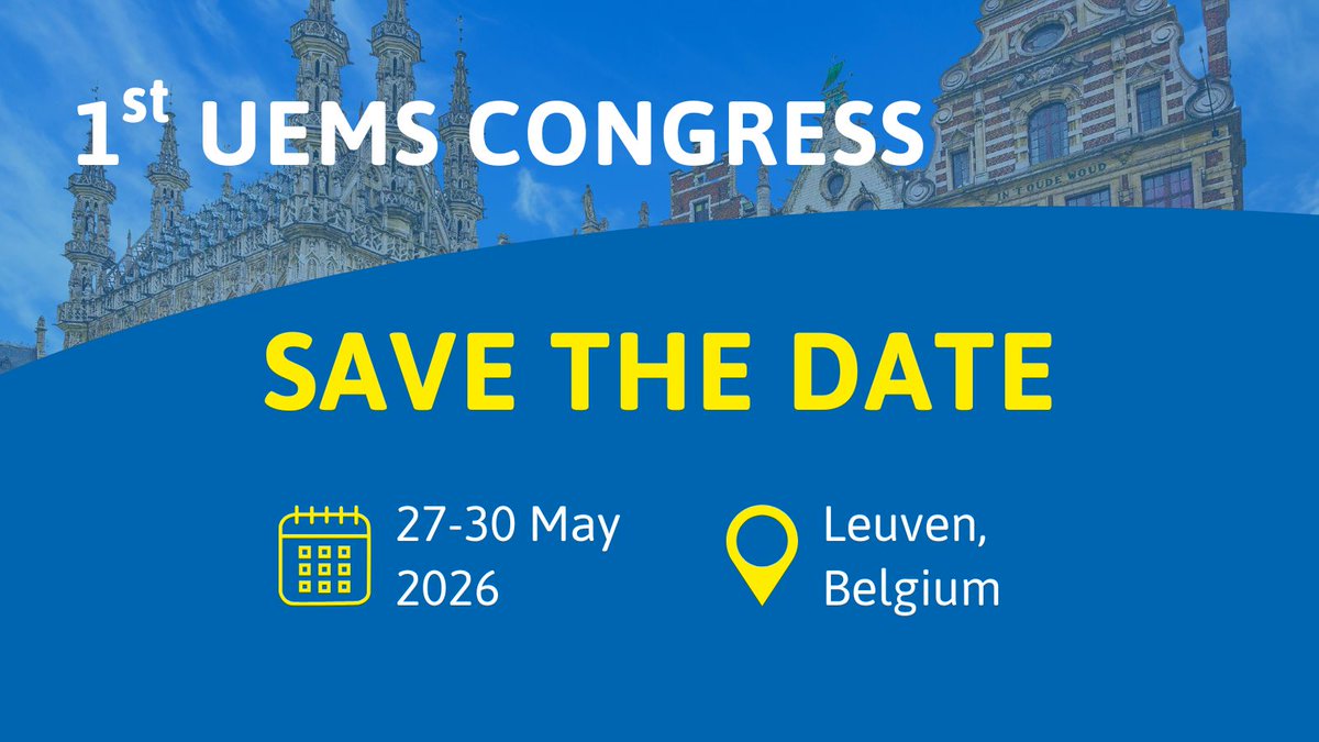🚀Mark your calendars

The 1st UEMS Congress is coming to Leuven, Belgium, 27–30 May 2026! 🇧🇪

Join us to advance the highest standards in medical practice and education, and to tackle healthcare challenges together.

Details coming soon: uems.eu/uems-congress-…

#UEMS2026