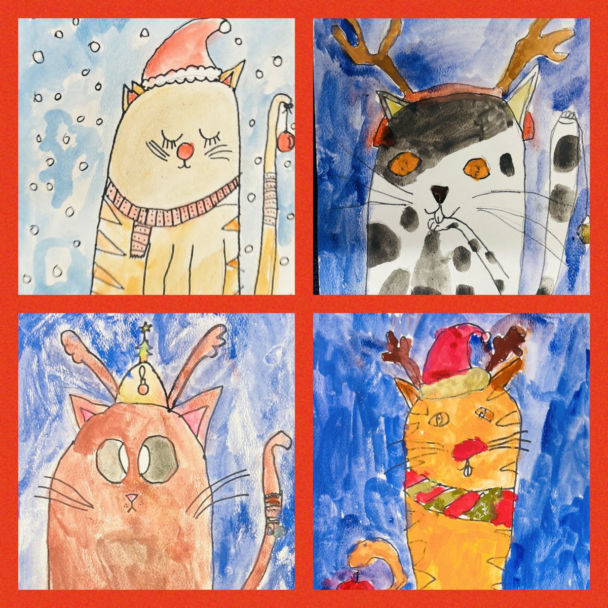 art4creativity1's tweet photo. After School Club @ArchibaldFirst KS1: We’ve created all sorts this term…we drew &amp; painted Christmas towns, sausage dogs in festive jumpers, Christmas cats and more! Wishing all my ART4 artists &amp; their families a wonderful Christmas and a Happy New Year! https://t.co/jRlW3zkj65