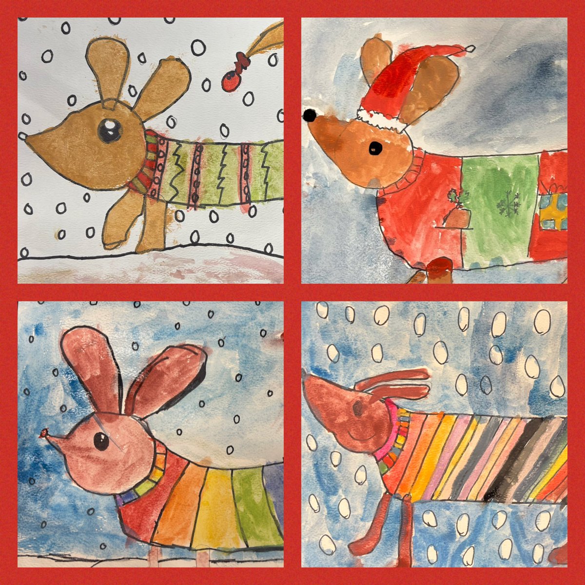 art4creativity1's tweet photo. After School Club @ArchibaldFirst KS1: We’ve created all sorts this term…we drew &amp; painted Christmas towns, sausage dogs in festive jumpers, Christmas cats and more! Wishing all my ART4 artists &amp; their families a wonderful Christmas and a Happy New Year! https://t.co/jRlW3zkj65