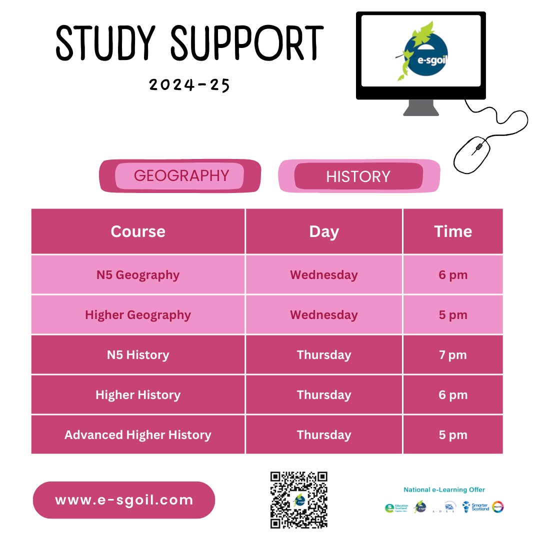 eSgoil's tweet image. Our Social Subjects study support webinars are now in full swing, covering History, Geography, Modern Studies &amp;amp; Politics. 
Help us to spread the word by sharing these handy timetable graphic in your school, department, or online

e-sgoil.com/senior-phase/s…

#NeLO @EducationScot