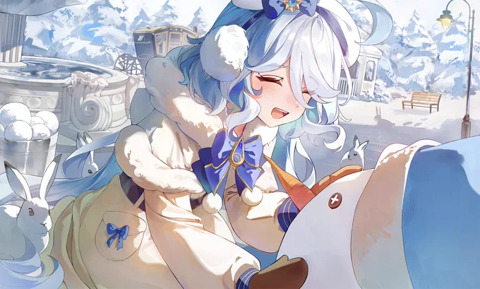 #原神GiGOコラボ #水花舞う遊宴へ #原神 雪だるまさんと一緒に遊んでる~! 