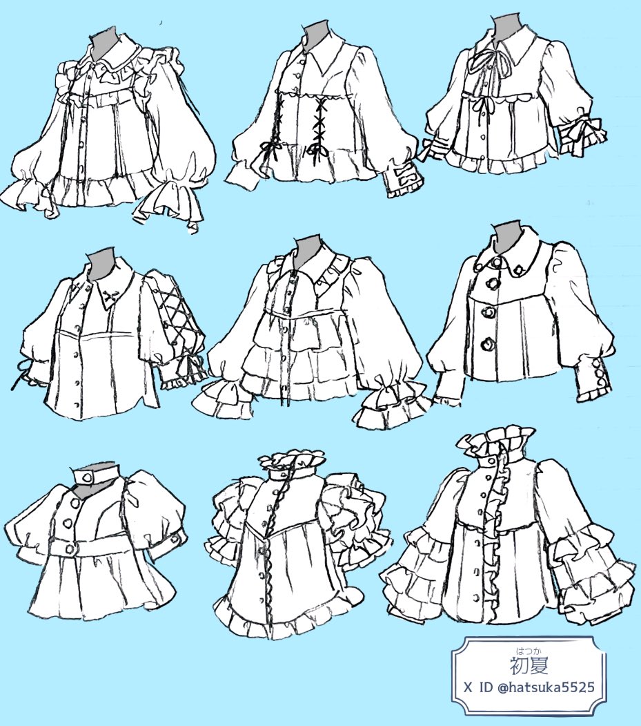 「ブラウスのアイデアスケッチゆったりめシルエットの可愛い子達デザイン真似OKなので」|中山 初夏@お洋服とお絵描きのイラスト