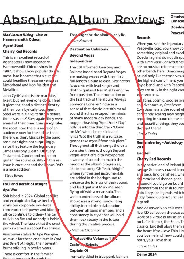 Our first review for Destination Unknown in Absolute Alternative TV Magazine in Canada!