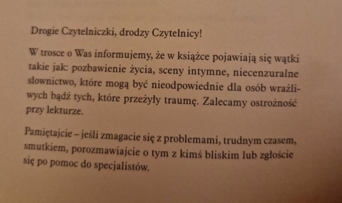 lolcial's tweet photo. Jzu, nie czytajcie tego
Kiedy jako czytelnik nastawisz się na młodzieżówkę ya, czyli to co promuje wydawnictwo, autorka i patroni, a dostajesz słabą książkę ze scenami tortur i emocjonalnie opisany gwałt zbiorowyBEZ ŻADNYCH TW. TO powinno być nagłaśniane, a nie jakieś gówno dramy https://t.co/kFggVfMODA