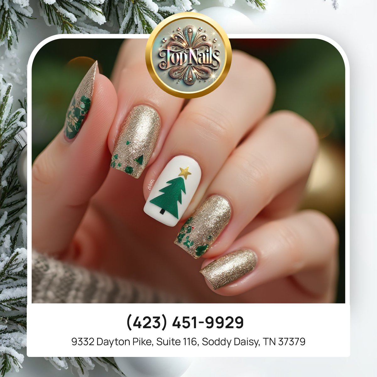 topnails_tn's tweet photo. 🎅✨ Add a touch of magic to your nails this Christmas with glittery ombre designs!  Green, or gold – the choice is yours. 💅 Reserve now! 🎄
#TopNails #TopNailsTN #NailsalonTN #NailSalon #NailArt #NailDesigns #NailsOfInstagram #NailInspo #specialoffers https://t.co/Tkr1R76Vat