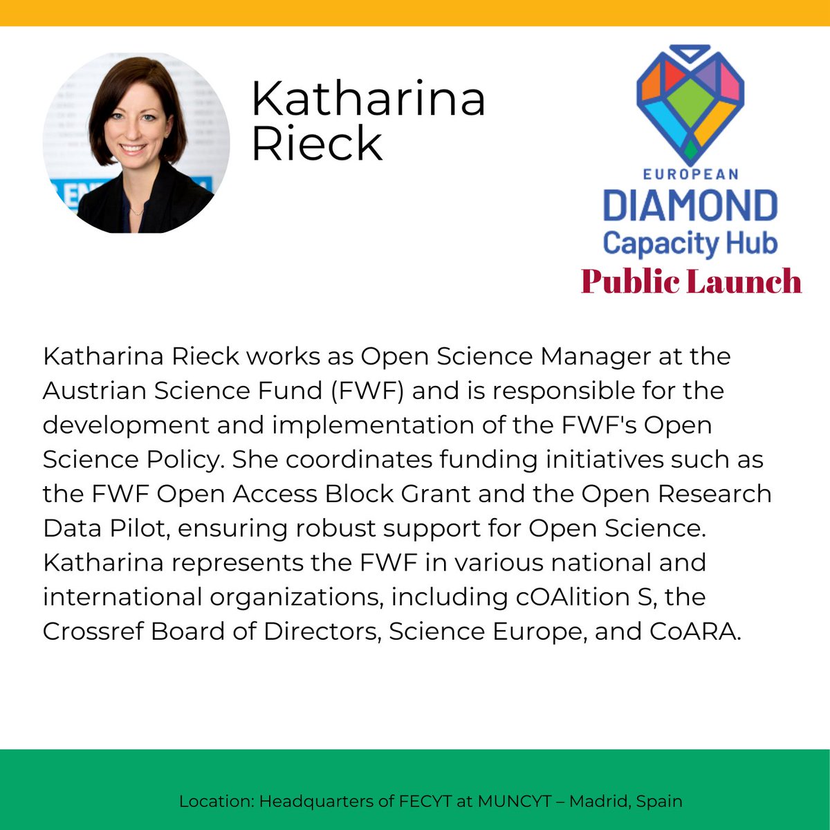 #EDCH Public Launch: Integrating the session on national perspectives on Diamond OA, let's listen to Katharina Rieck who will contribute with the funder perspective from the Austrian Science Fund (FWF). 

Registration closes today! operas-eu.org/public-launch-… 

#DiamondOA #OpenAccess