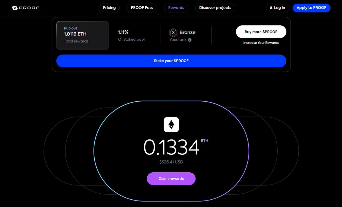 KongBTC's tweet photo. Another day, another $PROOF payout in $ETH for just holding and staking.

0 token emissions, all in $ETH, literally paying off my initial investment in extreme speed. 

Once I have my initials out I will be market buying @PROOFplatform with every unlock and staking more! https://t.co/pgDl2WhOlj