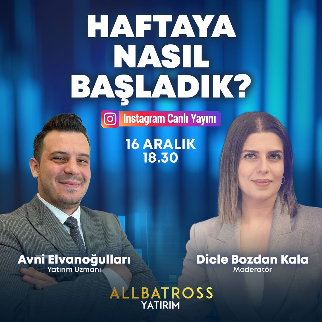 Bugün Allbatross Yatırım Instagram sayfamızda saat 18.30'da Avni Elvanoğulları ile Dicle Bozdan Kala ''Haftaya Nasıl Başladık'' başlığı altında konuşacaklar.

<a href="/AvniElvanoglu/">Avni Elvanoğulları</a> @diclebozdan

Allbatross Yatırım'da hesap açmak için; 
hesapac.allbatrossyatirim.com

#allbatrossyatırım #hisse