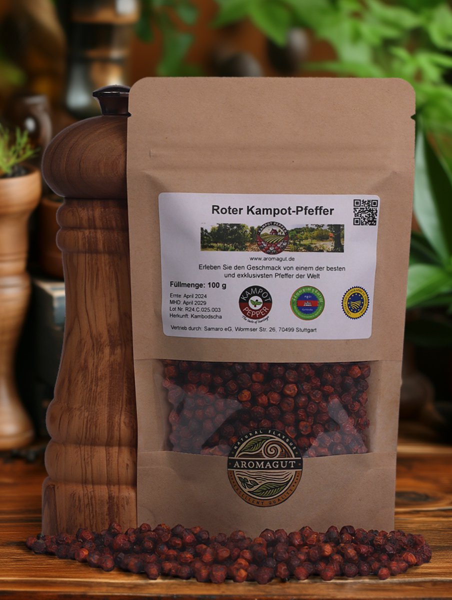 Echter roter Kampot Pfeffer mit Lotnummer