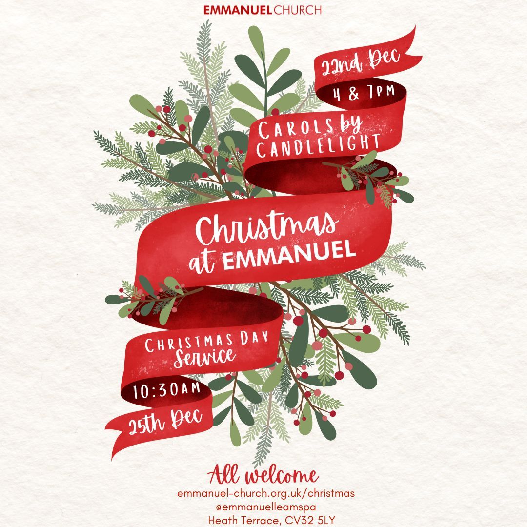 EmmanuelLeamSpa's tweet photo. Please join us for our Carols by Candlelight services this Sunday.
We'll be reading the Christmas story together, singing well-loved carols, and hearing a short message of hope as we celebrate Jesus' birth. 

4pm and 7pm - all welcome! https://t.co/epGOPTdC4h
