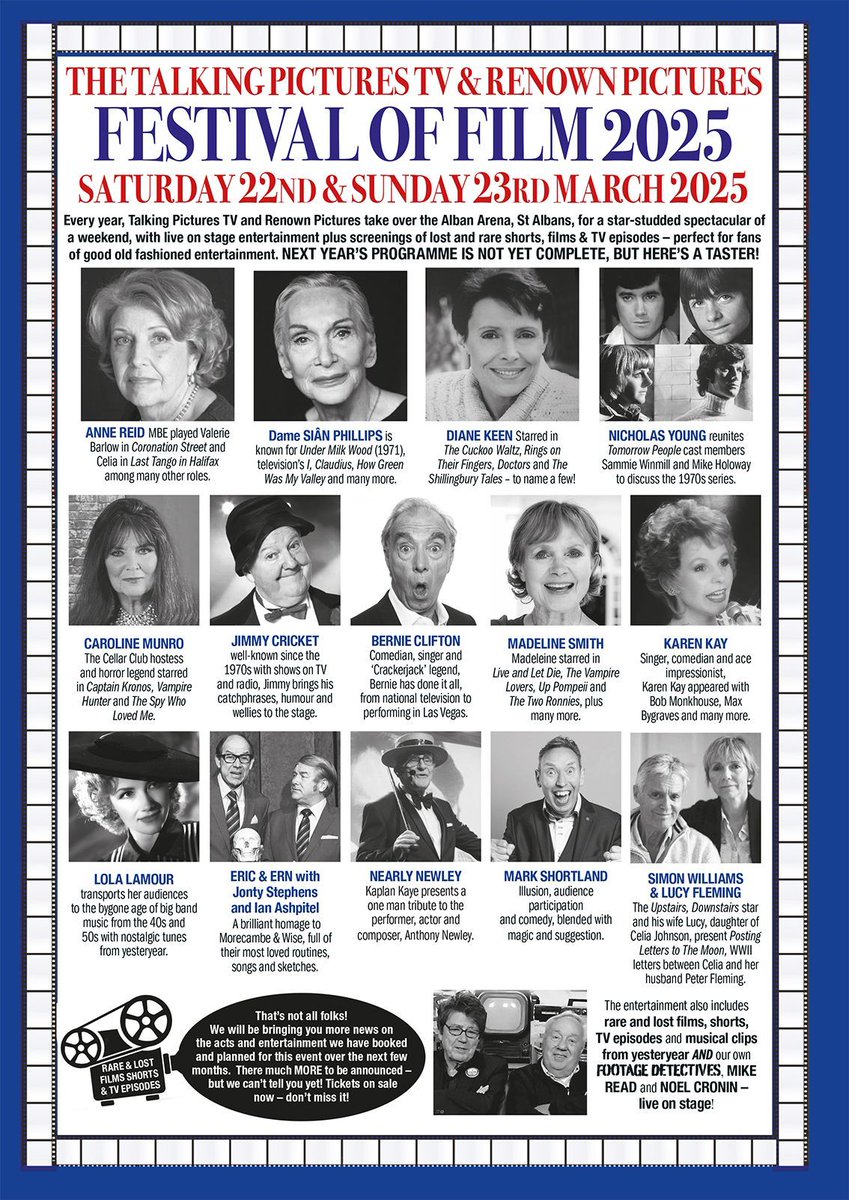 TalkingPicsTV's tweet photo. Are you coming to meet 'The Tomorrow People' #NicholasYoung #MikeHoloway #SammieWinmill who are coming to the fabulous #TPTV Festival of Film 2025 at Alban Arena @albanarena Sat 22nd & Sun 23rd March '25.
Don't miss out! Tickets selling fast! https://t.co/5sP27Nt3ko https://t.co/OwI6BFt4KN