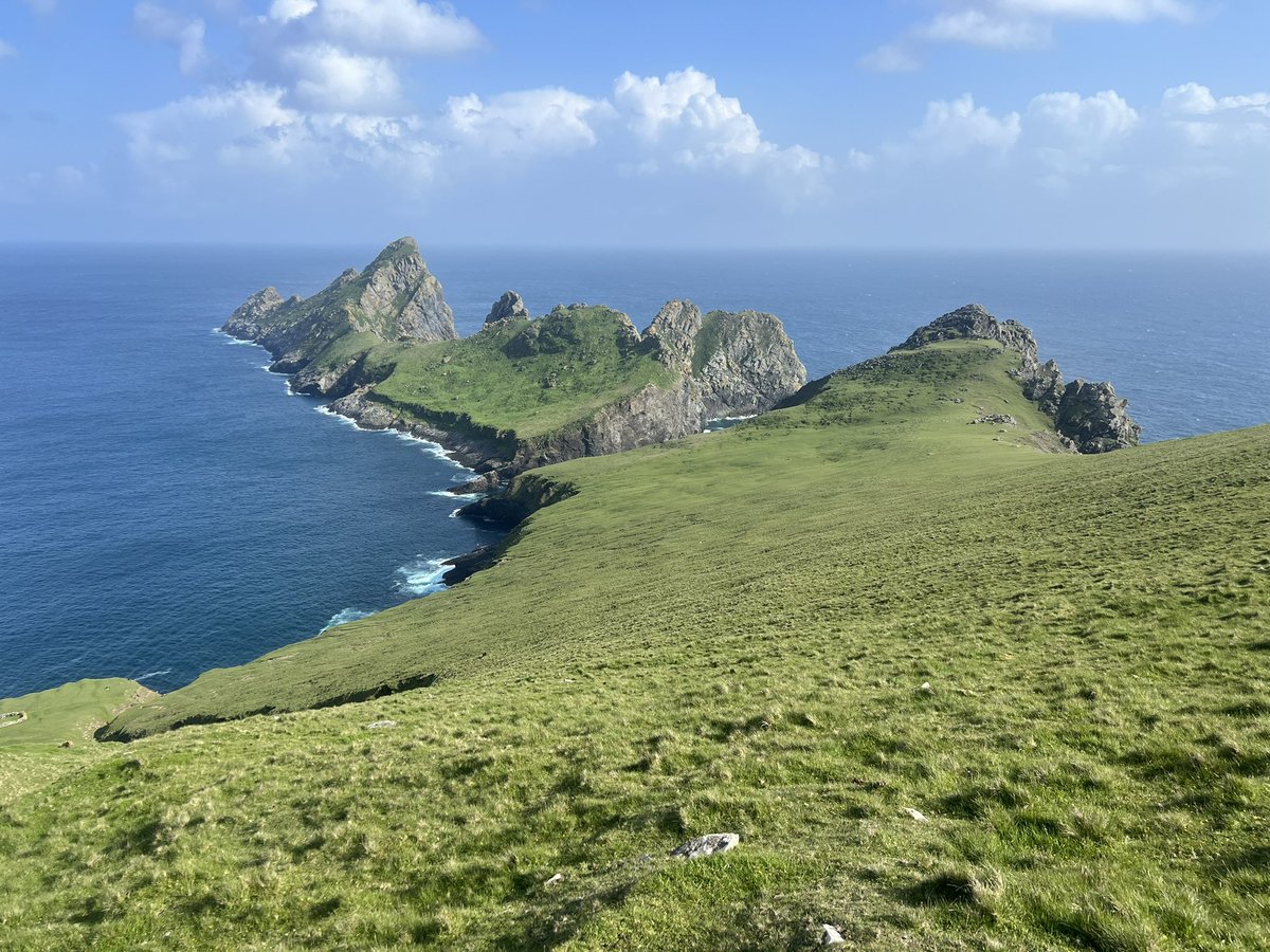 The spectacular outline of Dun, which protects Village Bay from the worst of the Atlantic storms