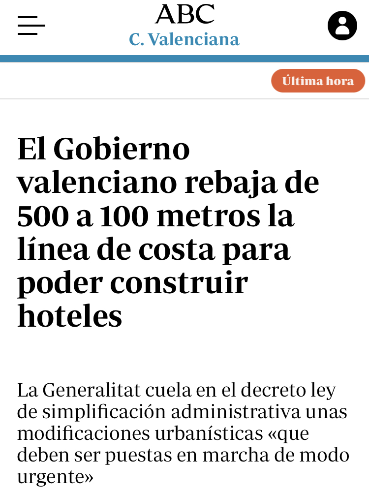 Amb la DANA s’ha qüestionat molt el model de construcció massiva i descontrolada en zones inundables. Mentre, el govern valencià a la seua, perpetuant l’especulació i posant en risc les nostres vides.

Ara, tragèdia en potència, a 100 m de la mar.