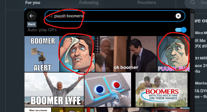 BoomerSquadNFT1's tweet photo. Not only that! See these cool GIFs we can use on Twitter? All thanks to @Pampadalampa!

Type 'puush boomers' in the GIF search to find them

And spread the word!

just $puush da button
🫵🔴🔵 https://t.co/bsIjSp7j6X