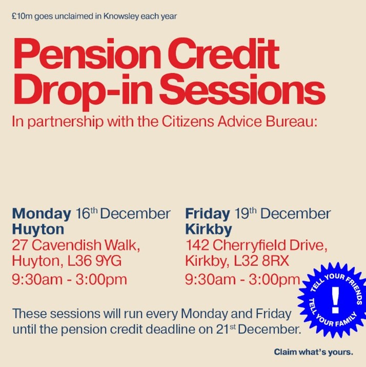 Today marks the final week of my Claim What’s Yours campaign, and of my 1:1 drop-in sessions in partnership with <a href="/KnowsleyCAB1/">Citizens Advice Knowsley</a> 

Don’t worry if you haven't had the chance to attend the 1:1 sessions – you can still find out about all the information you need to apply for Pension