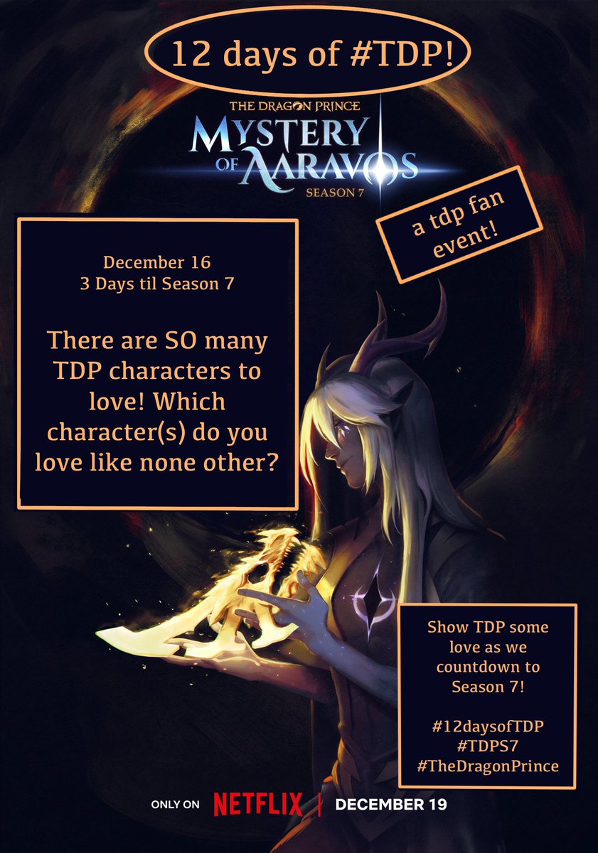blutopaz15's tweet photo. 3 days til Season 7!
There are SO many TDP characters to love! Which character(s) do you love like none other?
#tdps7 #TheDragonPrince #12daysoftdp #ContinueTheSaga #GiveUsTheSaga https://t.co/5pkDhMZdo1