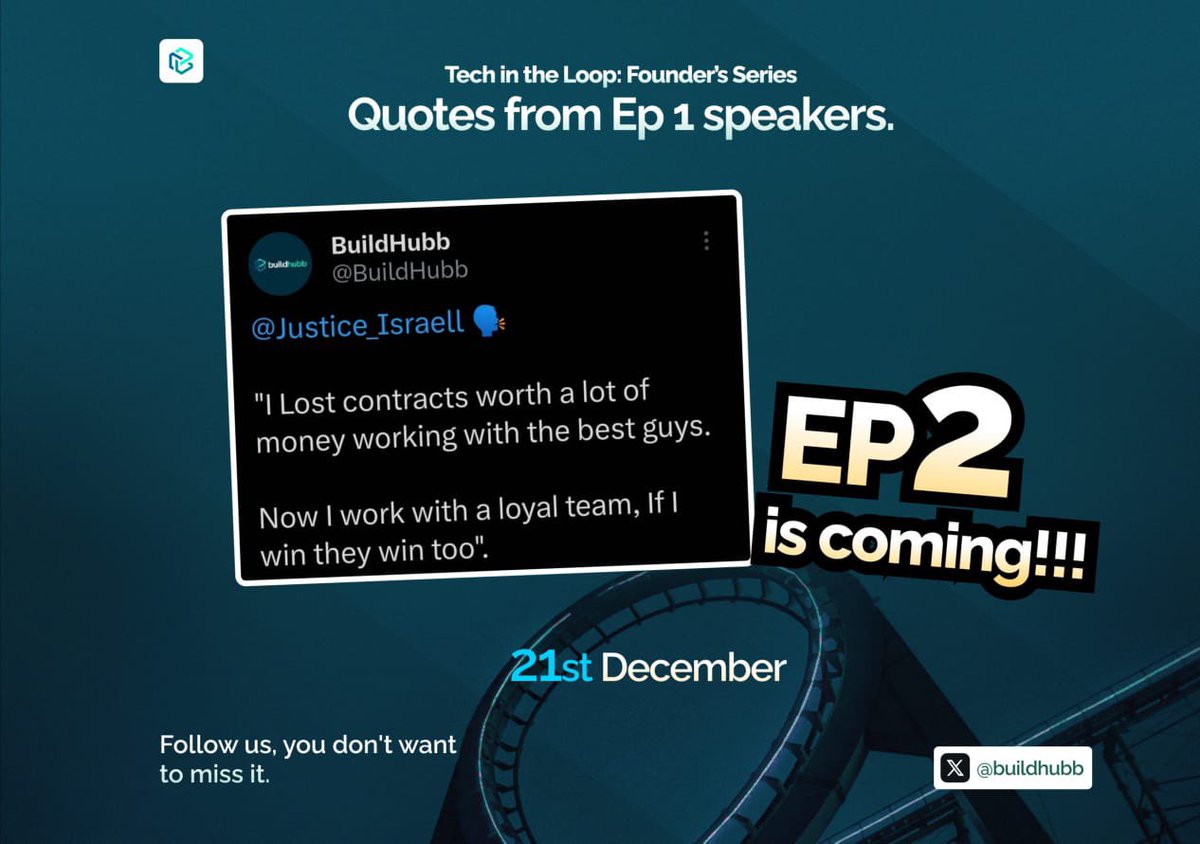 BuildHubb's tweet photo. Starting the week with another Word On A Marble from our last Founder's series🚀

✨Work with loyalty, win with unity✨

Founder insights you need to hear🧏🏾

Join us on the 21st Dec. for the 2nd Episode of this amazing series!

Be there!🫵🏽

#Techintheloop #BuildHubb https://t.co/MGJqUZ6Etg