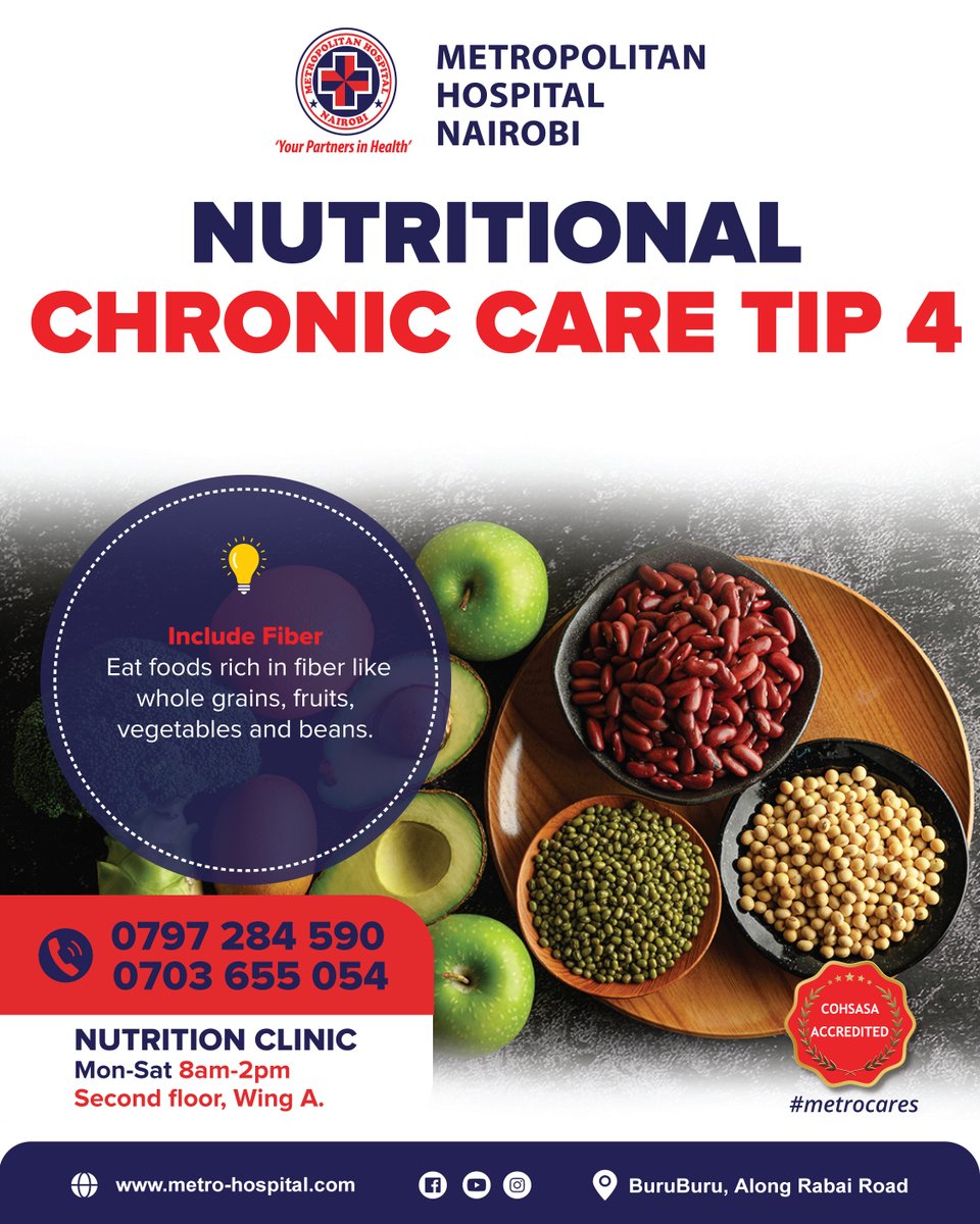 MetroHospital's tweet image. Fiber rich foods are essential for your body. 

#MetroCares #YourPartnerinHealth #NutritionClinic  #MetropolitanHospital #Nairobi #Buruburu