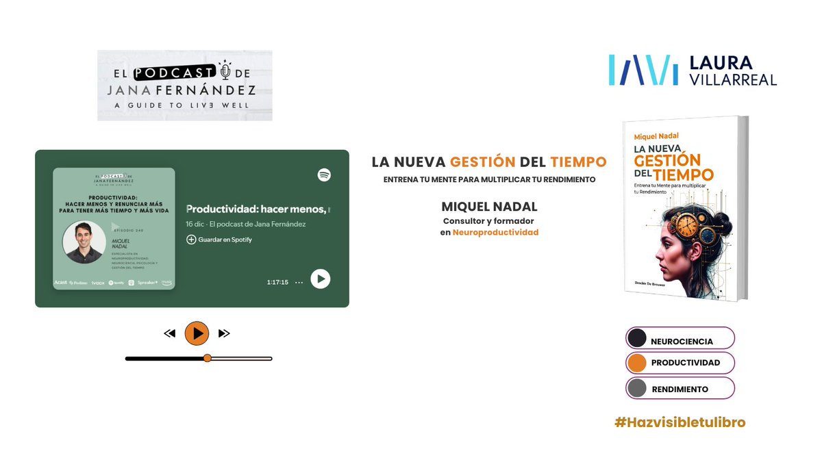Laura Villarreal Schutz (@lauravilla67) on Twitter photo 🎤 "El tiempo solo es una métrica. Para ser productivo de verdad debes preguntarte ¿Qué haces con él?" <a href="/MNadalVela/">Miquel Nadal Vela</a> <a href="/EdDesclee/">Editorial Desclée</a> <a href="/jana_fernandez_/">Jana Fernández | Bienestar y descanso</a> 🎧tinyurl.com/2x3b88yw
#libro #productividad #neurociencia #hazvisibletulibro 🎤 "El tiempo solo es una métrica. Para ser productivo de verdad debes preguntarte ¿Qué haces con él?" <a href="/MNadalVela/">Miquel Nadal Vela</a> <a href="/EdDesclee/">Editorial Desclée</a> <a href="/jana_fernandez_/">Jana Fernández | Bienestar y descanso</a> 🎧tinyurl.com/2x3b88yw
#libro #productividad #neurociencia #hazvisibletulibro