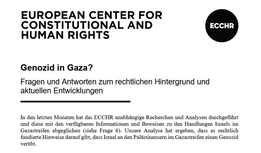 ECCHRBerlin's tweet photo. Analysen und Recherchen des ECCHR haben ergeben, dass es rechtlich fundierte Hinweise darauf gibt, dass Israel im Begriff ist, einen Genozid an den Palästinensern in Gaza zu verüben. Hier unser Q&amp;A zum rechtlichen Hintergrund und aktuellen Entwicklungen: https://t.co/89ew3rDQJM https://t.co/l8AHOSvf0W