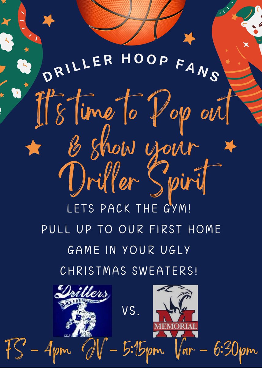 Friday night 12/20 join us <a href="/BHSDrillers/">Bakersfield High</a> as the boys take on #4 ranked San Joaquin Memorial. <a href="/paulmeadors/">Paul Meadors</a> <a href="/Pdouble_33/">661 Hoops/Central Cali Prospects</a> <a href="/trevhorn/">Trevor Horn</a> <a href="/KernHighNetwork/">Kern High Network</a> <a href="/CifCentral/">CIF Central Section</a> #uglychristmassweater