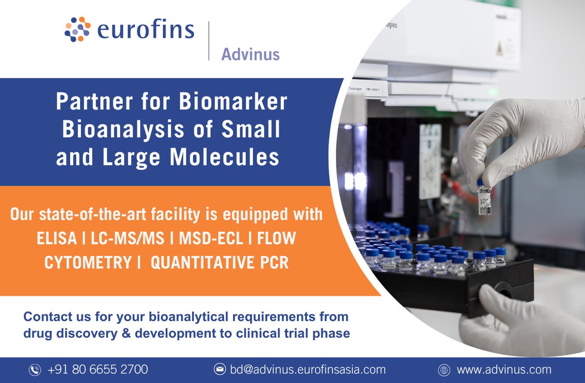 advinus's tweet photo. From early #discovery to clinical trials our #biomarker #bioanalysis services help advance your R&amp;D. Our team has expertise to work on small and large molecules - develop and validate methods to analyze biomarkers in #preclinical and #clinical samples. 
Let's Connect! https://t.co/SELDMS8eL0