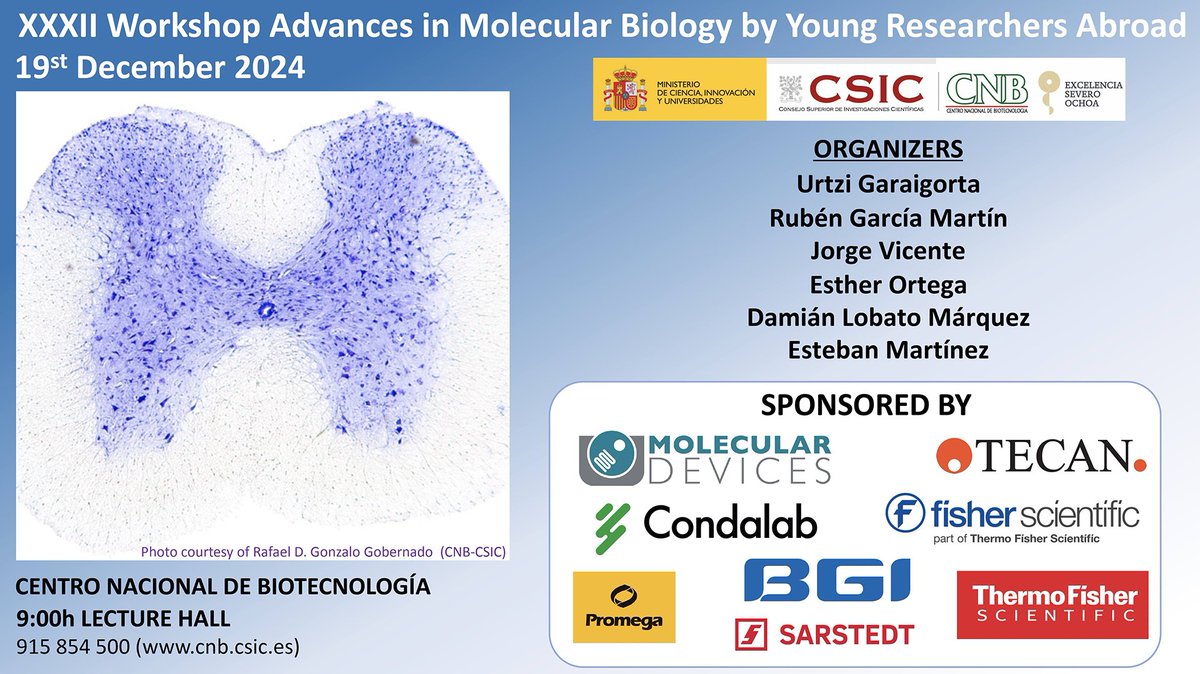 CNB_CSIC's tweet image. 📢 Next Thursday, we will host the “Advances in Molecular Biology by Young Researchers Abroad” workshop, where we welcome postdoctoral scientists working abroad to present their work at
#CNB_CSIC.  

🗓️ 19th December
🕘 9:00 AM 
📍#CNB Lecture Hall

ℹ️👇 bit.ly/Workshop_YRA