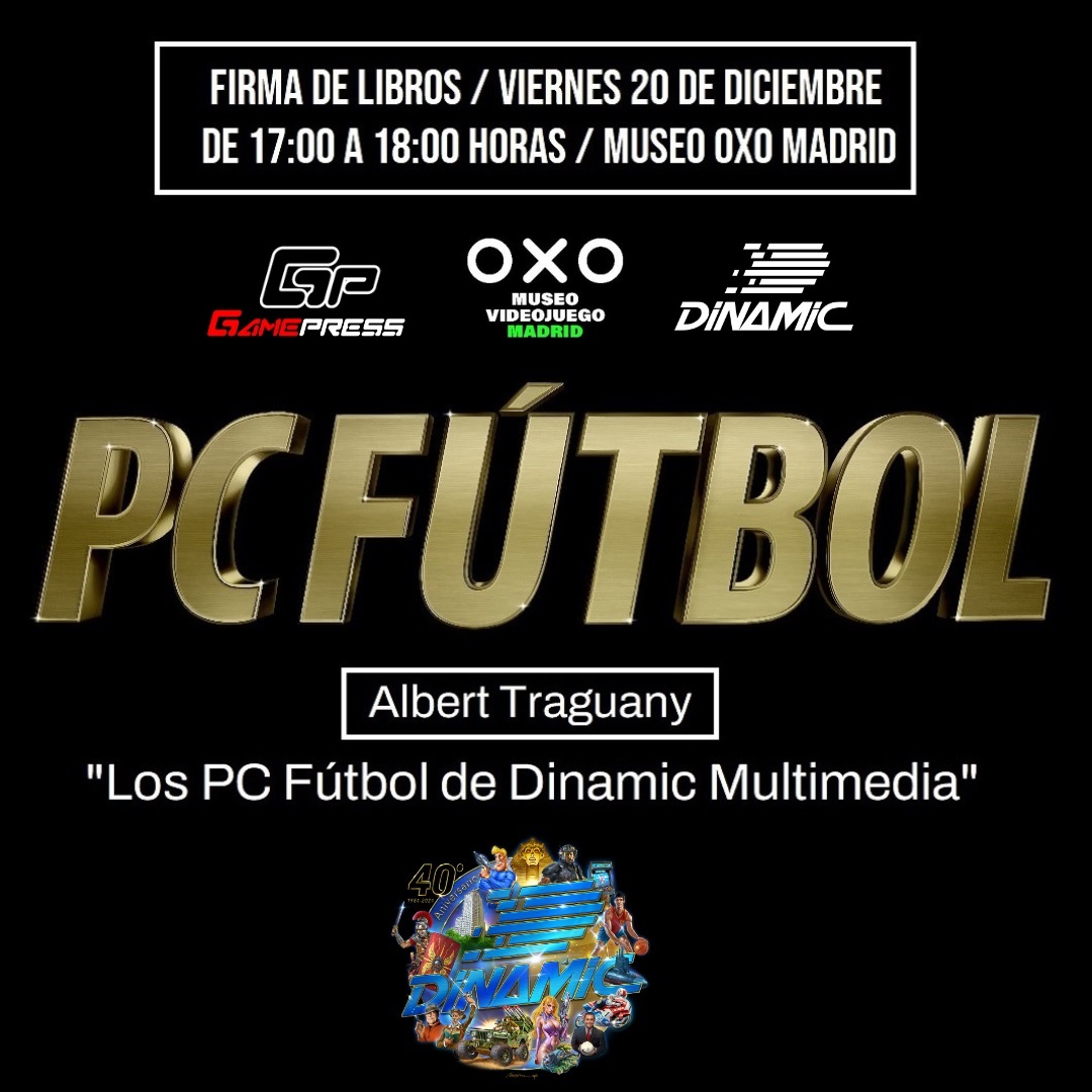 🧐Este viernes, de 17 a 18:00h, en <a href="/OXOMuseoMadrid/">OXO Museo del Videojuego Madrid</a> (al lado de Plaza del Callao), te espera Albert Traguany para firmar ejemplares de "Los PC Fútbol de Dinamic Multimedia". 
Compra allí tu libro o tráelo de casa.
También firmarán <a href="/Pablo_Dinamic/">Pablo Ruiz Tejedor</a> y <a href="/riskwood/">José A. Martín Tello</a> 
¡Te esperamos! ⚽️