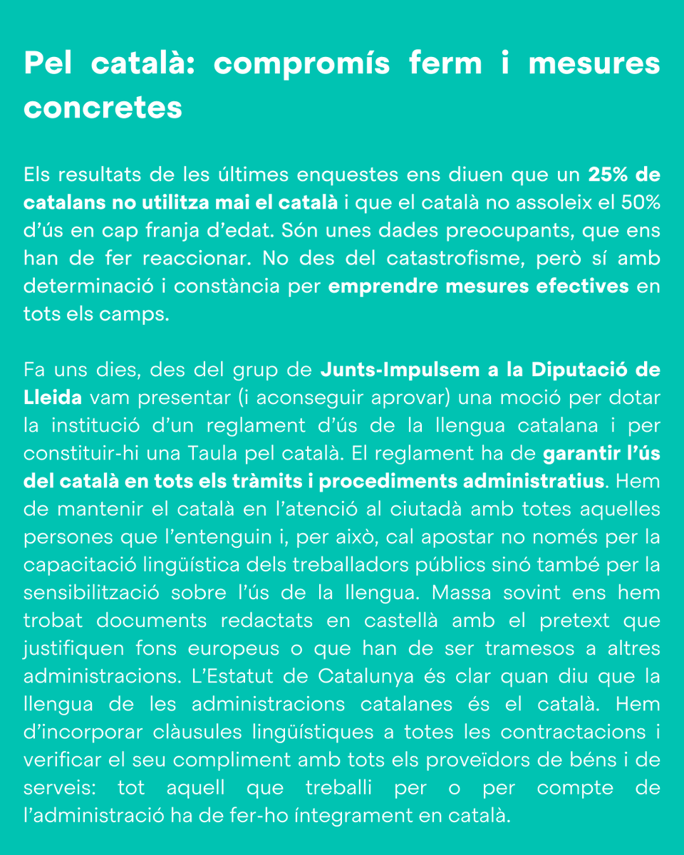 JuntsVLleida's tweet photo. 📢 Pel català: compromís ferm i mesures concretes.

@marcsolanesroca, paer de @JuntsxBalaguer  i diputat de @JxCATNoguera  a la Diputació de Lleida, reflexiona sobre el compromís ferm i mesures concretes del català.

📲 Llegeix l'article sencer 👉🏼 https://t.co/2byPnATL2N