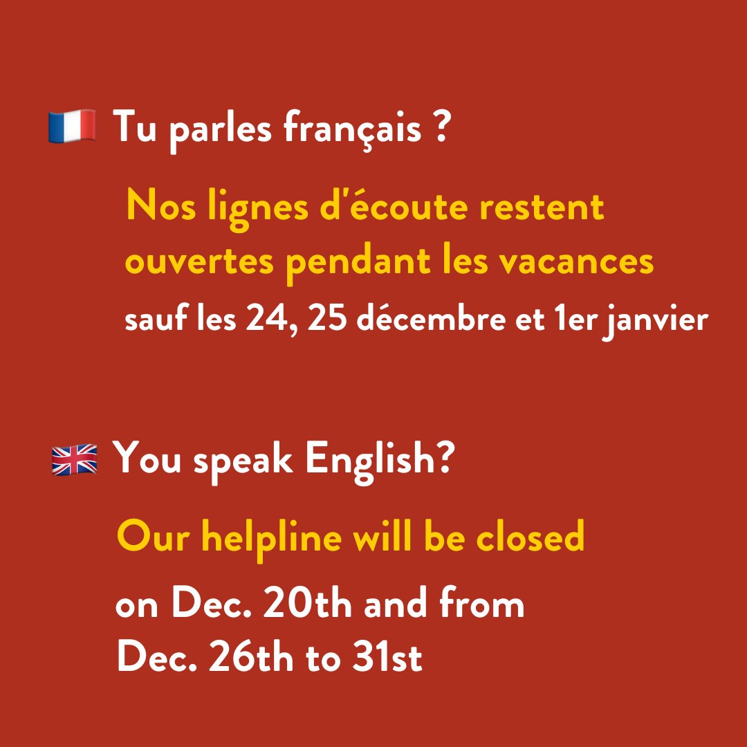 NightlineFrance's tweet photo. Pendant les vacances, le service d’écoute de Nightline ferme exceptionnellement pour quelques jours, mais pas de panique, d'autres ressources restent disponibles !
👉 https://t.co/rEDvD7gowt
👉https://t.co/n6Y2qLVPjH
💙 Prenez soin de vous et n’hésitez pas à demander de l’aide https://t.co/qAb0lBRU74