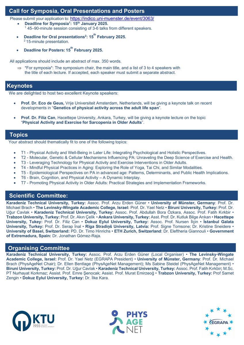 EU COST Action PhysAgeNet (@physagenet) on Twitter photo 📢Call for submissions for the conference "EVIDENCE BASED PHYSICAL ACTIVITY IN OLD AGE," co-organized with EGRAPA & Karadeniz Technical University
📍Trabzon, 🇹🇷
📅May 7th-9th 2025
Details & Submission 👉egrapa.org
<a href="/Eleeagle/">Eleftheria Giannouli</a> <a href="/MichaelBrach_de/">Michael Brach</a> <a href="/COSTprogramme/">COST</a> 📢Call for submissions for the conference "EVIDENCE BASED PHYSICAL ACTIVITY IN OLD AGE," co-organized with EGRAPA & Karadeniz Technical University
📍Trabzon, 🇹🇷
📅May 7th-9th 2025
Details & Submission 👉egrapa.org
<a href="/Eleeagle/">Eleftheria Giannouli</a> <a href="/MichaelBrach_de/">Michael Brach</a> <a href="/COSTprogramme/">COST</a>