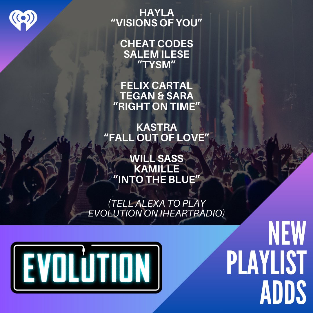 Evolution Radio (@evolutionradio) on Twitter photo New playlist adds 4u from: <a href="/haylasings/">HAYLASINGS</a>, <a href="/CheatCodesMusic/">Cheat Codes</a> <a href="/salemilese/">salem ilese</a>, <a href="/felixcartal/">felix cartal</a> <a href="/teganandsara/">Tegan and Sara</a>, <a href="/KastraMusic/">K A S T R A</a>, & Will Sass x <a href="/KamilleXX/">kamille</a>! Tell Alexa to play Evolution on iHeartRadio, or get All Things Dance anywhere with our free <a href="/iHeartRadio/">iHeartRadio</a> app!!
🎧 | evolution.iHeart.com/listen New playlist adds 4u from: <a href="/haylasings/">HAYLASINGS</a>, <a href="/CheatCodesMusic/">Cheat Codes</a> <a href="/salemilese/">salem ilese</a>, <a href="/felixcartal/">felix cartal</a> <a href="/teganandsara/">Tegan and Sara</a>, <a href="/KastraMusic/">K A S T R A</a>, & Will Sass x <a href="/KamilleXX/">kamille</a>! Tell Alexa to play Evolution on iHeartRadio, or get All Things Dance anywhere with our free <a href="/iHeartRadio/">iHeartRadio</a> app!!
🎧 | evolution.iHeart.com/listen