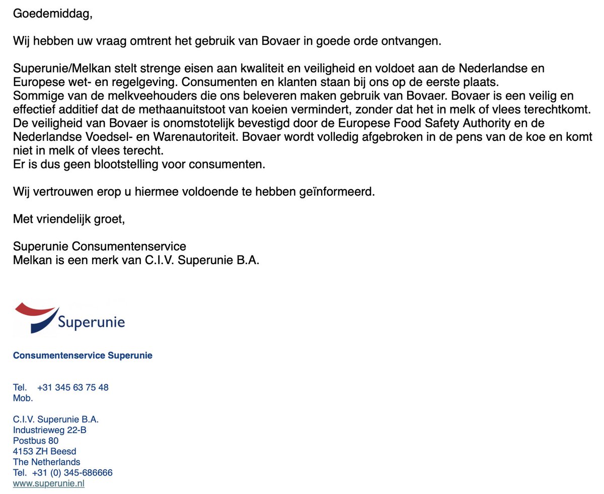 Robbie_Robbie_G's tweet photo. Ik heb het maar gevraagd aan de producent van Melkan. Wees gerust, mensen, want de veiligheid van Bovaer is 'onomstotelijk' bevestigd.
(Waar heb ik toch eerder iets vergelijkbaars gehoord?)
#Melkan #Bovaer #Superunie https://t.co/1wiD3SY1Cj