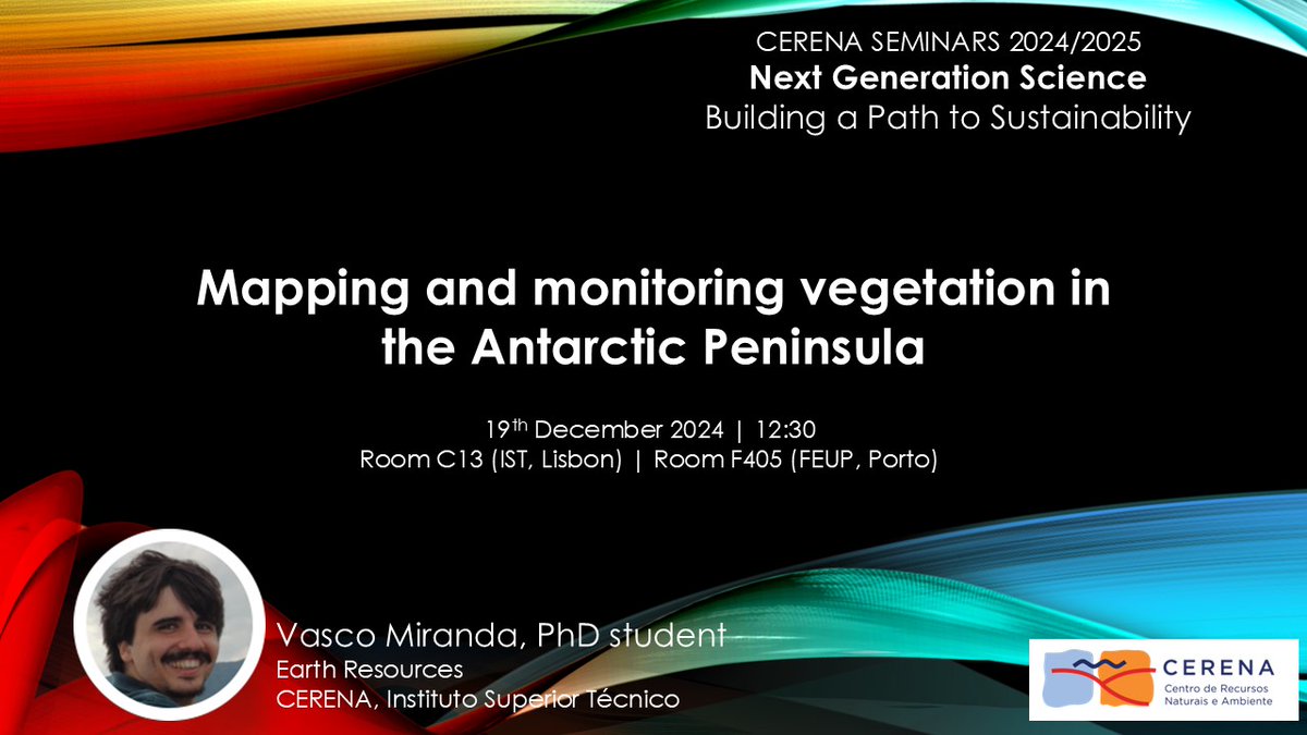 🔊 Last seminar of the year!❄️ 

Next Thursday, Vasco Miranda will take us to Antarctica 🥶, exploring how satellite imagery &amp; drone data help assess climate change impacts on vulnerable regions. Don't miss out before the holidays! 🛰️

 #ClimateChange #AntarcticResearch
