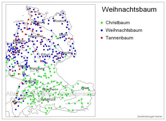 GermanAtPompey's tweet photo. Different words for a Christmas tree in the German-speaking countries (via 'Atlas zu deutschen Alltagssprache') https://t.co/v4O7sSnCbq https://t.co/pHubtbhEwD