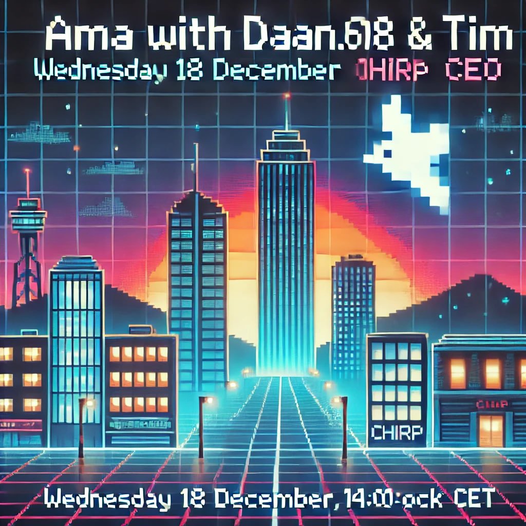 Daan618crypto's tweet image. 🚨AMA ALERT🚨

Daan (@Daan618crypto)  is meeting  Tim ( @tim_krav_  , founder of @ChirpDeWi ) in a Telegram AMA!

$Chirp token is launching soon and for me it is one of the most anticipated launches of 2024/2025.
On Wednesday 18th of december at 14.00 o'clock (CET) you will have…