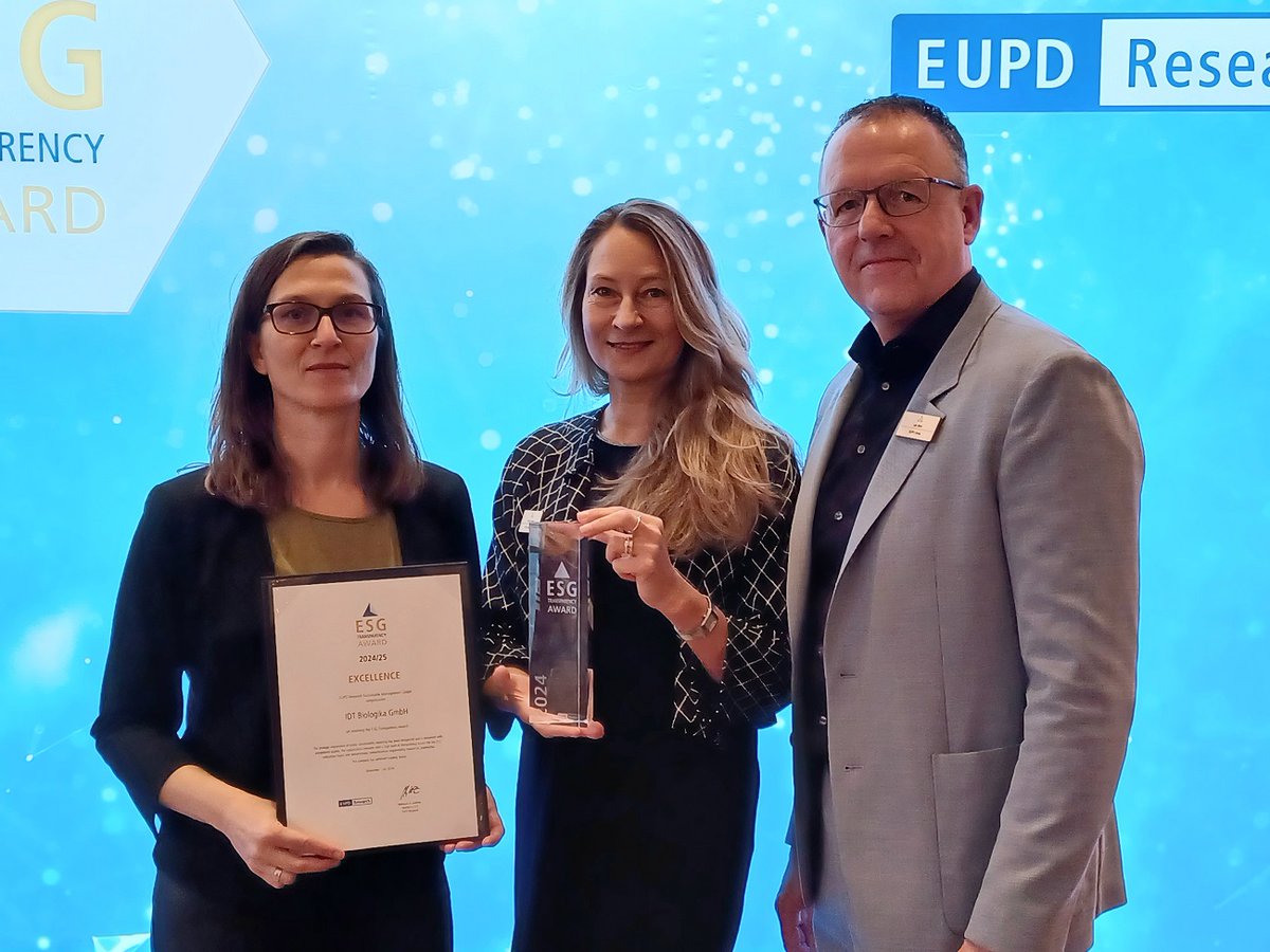 idtbiologika's tweet photo. #IDTBiologika has been honored with the #ESG Transparency Award, presented by #EUPDResearch. The award recognizes our commitment to high environmental, social, and governance standards and #transparency in communication.
#esgta24 #CDMO #ESGSummit #EuropeanSustainabilityWeek https://t.co/J4VGzEAS8S