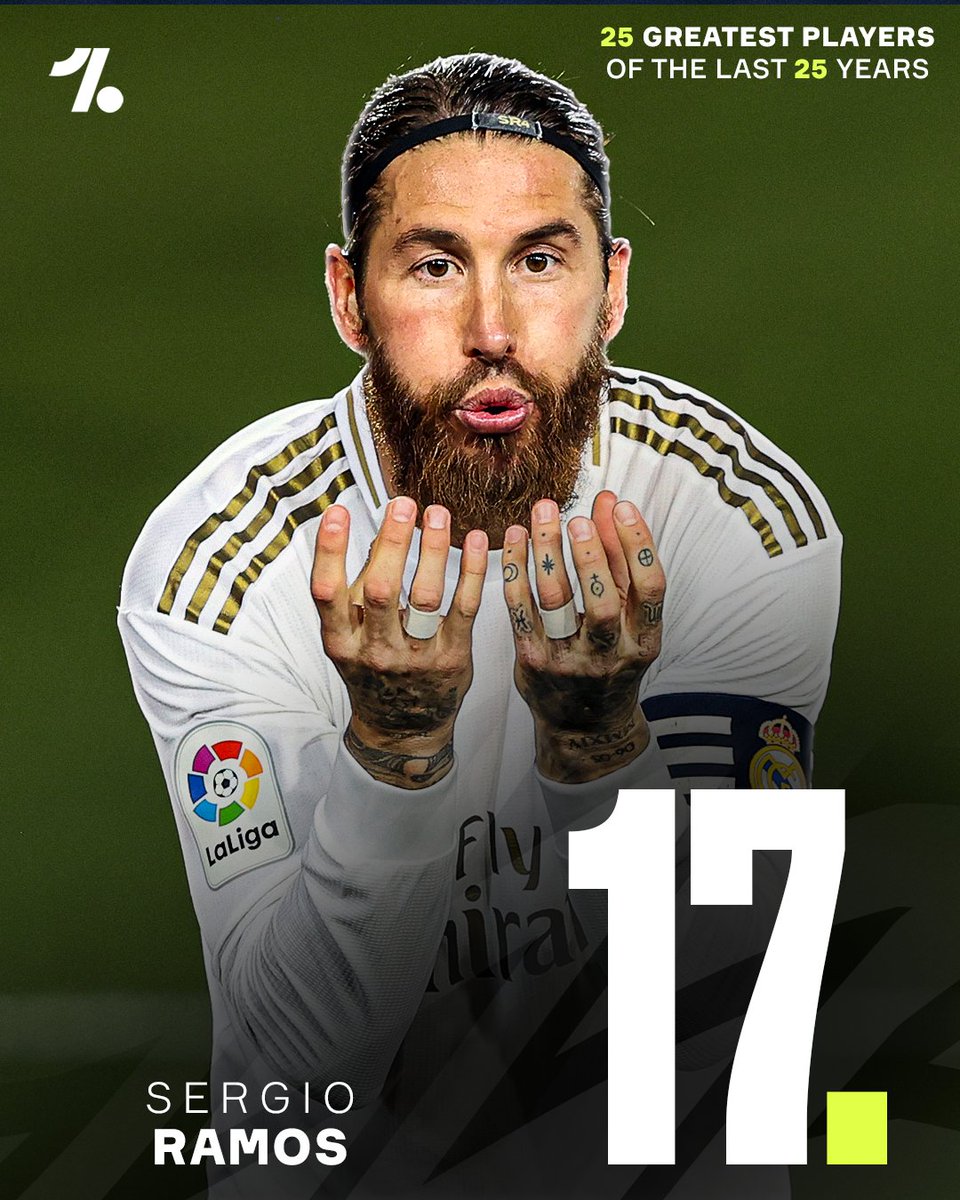 OneFootball's tweet photo. No.17 spot in OneFootball's Greatest 25 players of the last 25 years belongs to...🥁 

Real Madrid legend, Sergio Ramos 💥🇪🇸 https://t.co/vd4NzBHwKf