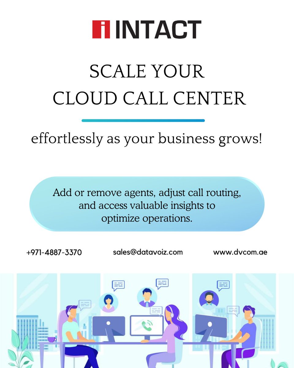 DvcomTechnology's tweet image. 📞 Upgrade your customer service with Intact’s Call Center Solution! Streamline communication, boost efficiency, and deliver exceptional support.

Contact us today!
☎️ 971 48873370
📧 sales@datavoiz.com

#CallCenterSolution #CustomerSupport #BusinessCommunication #CustomerService